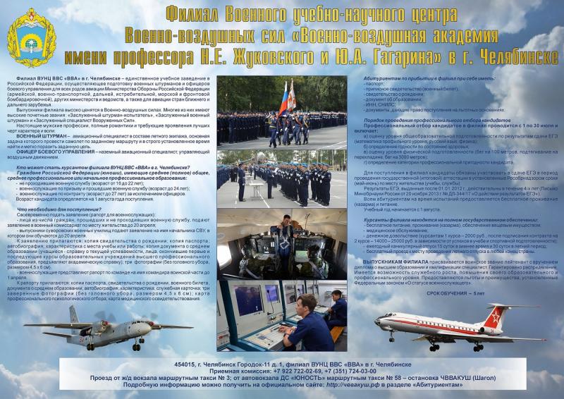 Набор в научный центр Военно-воздушных сил «Военно-воздушная академия им. профессора Н.Е. Жуковского и Ю.А. Гагарина» г. Челябинск 